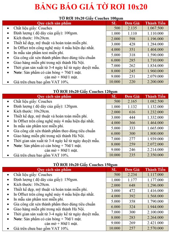 Báo giá In Tờ Rơi 10x20